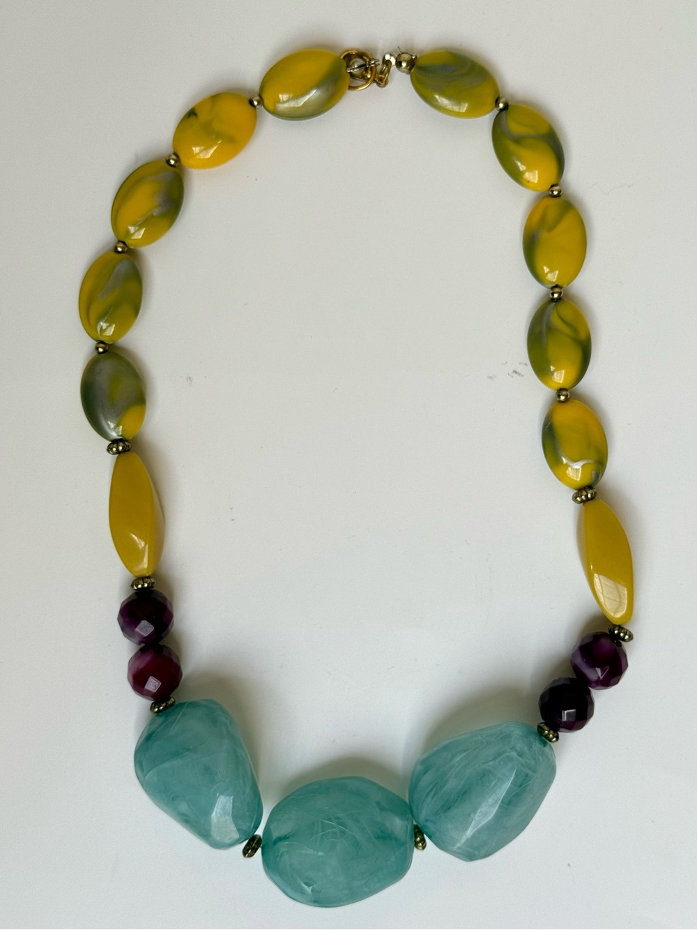 Chunky Turquoise Yellow & Purple Beaded Statement Necklace Multicolor One Size